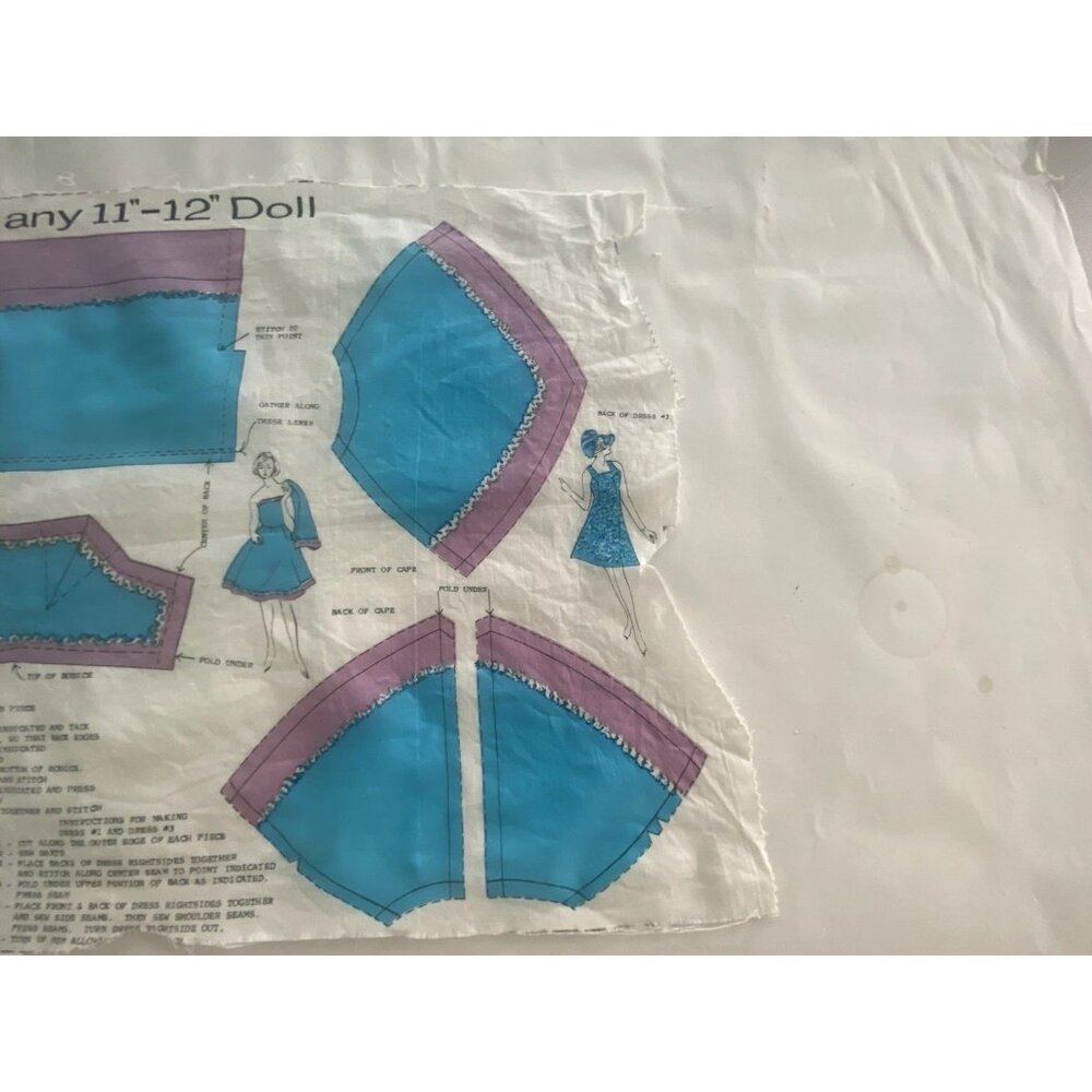 Vintage Evening Wear Doll Clothes Fabric Panel for 11-12 Inch Doll Uncut Retro - Picture 4 of 16